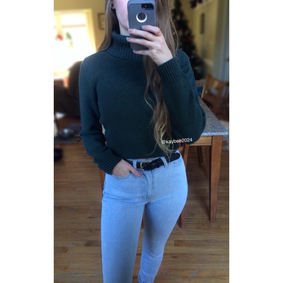 Vintage Sweaters - 🍂 90’s Vtg Forest Green Chunky Knit Turtleneck